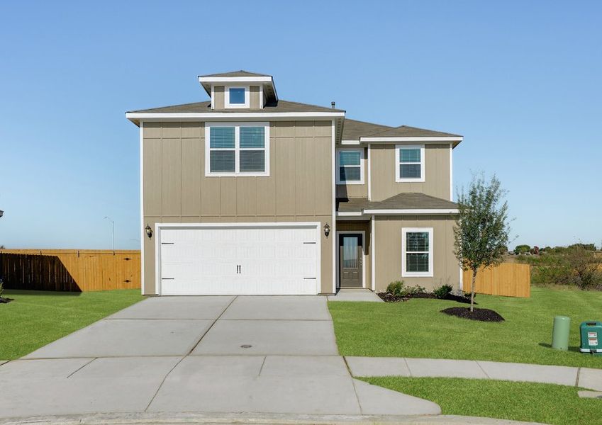 The two-story Driftwood plan is a beautiful siding home.