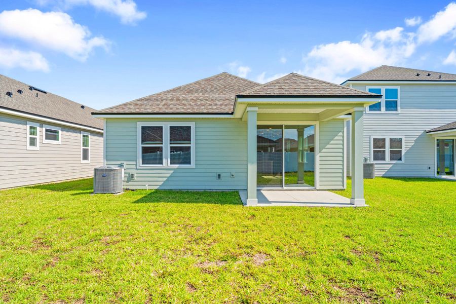 Lot 19 Cedar II Back Exterior of home with covered patio at Camden Woods in Kingsland, GA