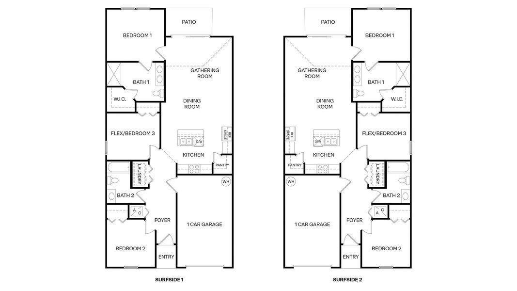 2D floor plan layout for the Surfside by D.R. Horton in Palm Coast Villas, Palm Coast, FL (Image 5).