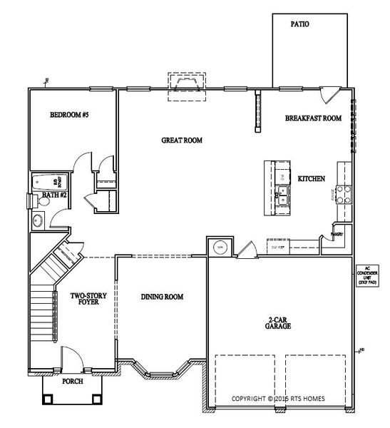 2D floor plan layout for the The Screven by RTS Homes in Tibet Road at Sassafras, Allenhurst, GA (Image 5).