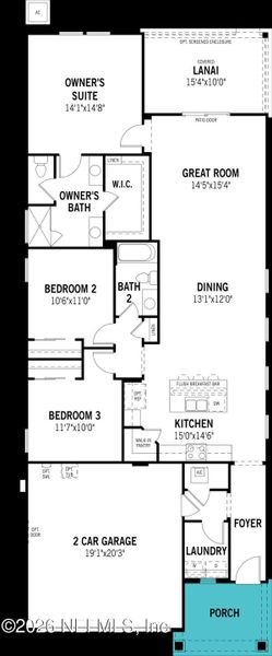 2D floor plan layout of this home in RiverTown, St. Johns, FL (Image 4).