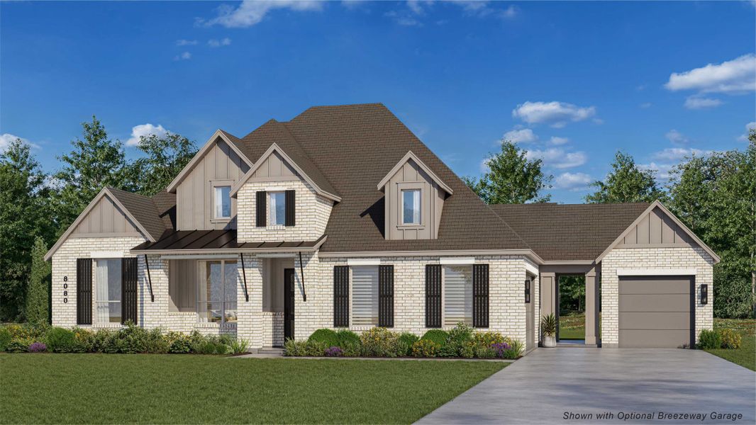 Representative exterior photo of a completed home built from the Birchwood G Plan by Highland Homes in Canyon Creek Estates, Sherman, TX (Image 2). Representative exterior photo of a completed home built from the Birchwood G Plan by Highland Homes in Canyon Creek Estates, Sherman, TX (Image 2).