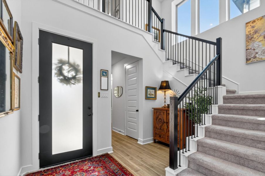 A look back toward the 2 Story Foyer displays the 8 Ft. Frosted Glass door. 31418 Golden Cliffs Ln., Fulshear, TX 77441 A look back toward the 2 Story Foyer displays the 8 Ft. Frosted Glass door. 31418 Golden Cliffs Ln., Fulshear, TX 77441