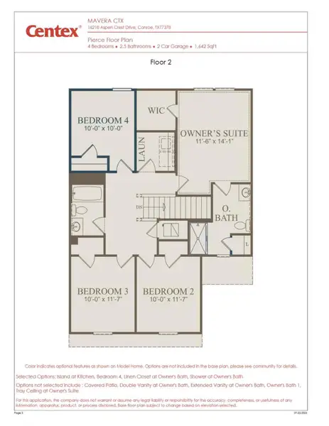 2D floor plan layout of this home in Mavera, Conroe, TX (Image 3).