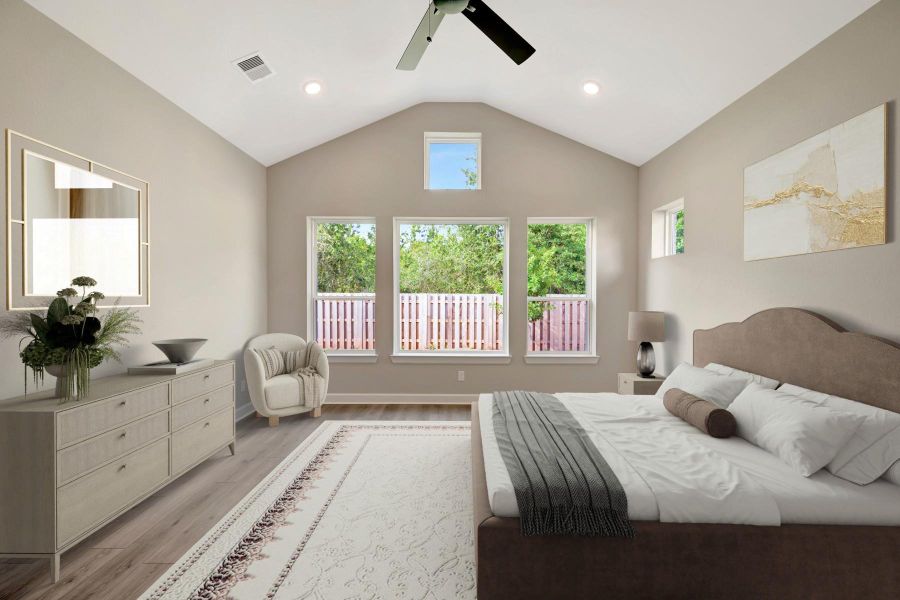 Plenty of room for a King sized bed with nightstands and a sitting area!