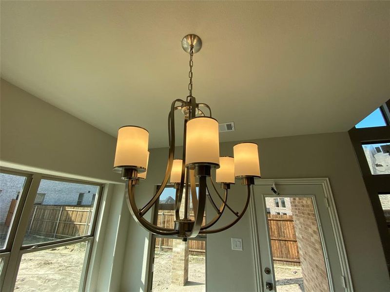 Stylish Brushed Nickel chandelier.