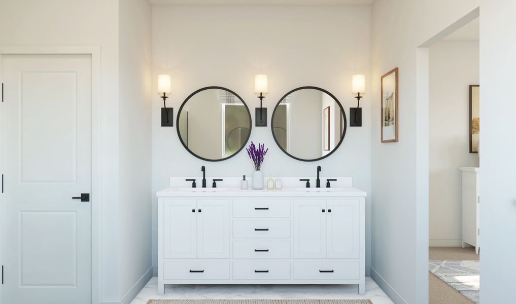 Primary bath with matte black fixtures