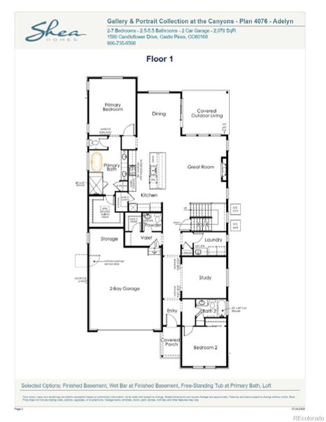 2D floor plan layout of this home in Gallery at The Canyons, Castle Pines, CO (Image 5).