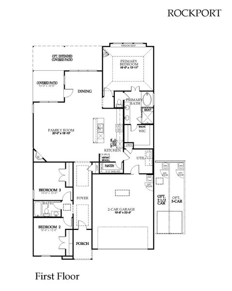 2D floor plan layout for the Rockport by Windsor Homes in Anna Town Square, Anna, TX (Image 5).