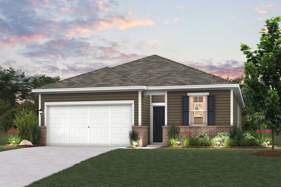 Front exterior of a new home in Meadow Creek Village, Locust, NC, highlighting curb appeal (Image 1). Front exterior of a new home in Meadow Creek Village, Locust, NC, highlighting curb appeal (Image 1).