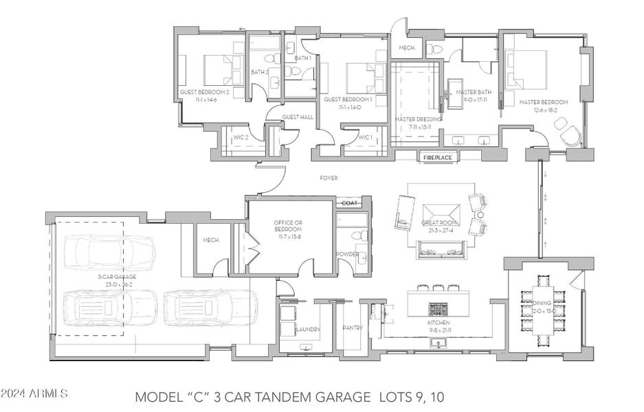 MODEL C 3 CAR TANDEM FLOOR PLAN