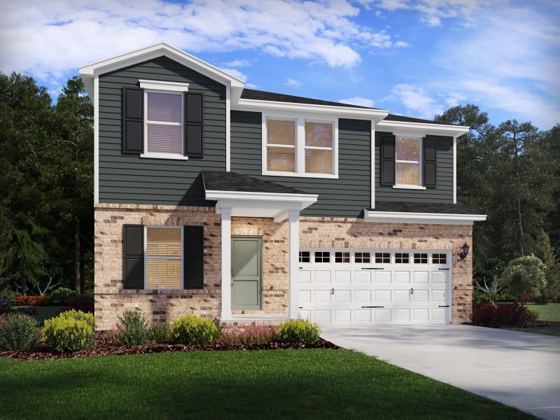 Front exterior of a new home in Cadence Meadows, Zebulon, NC, highlighting curb appeal (Image 1). Front exterior of a new home in Cadence Meadows, Zebulon, NC, highlighting curb appeal (Image 1).