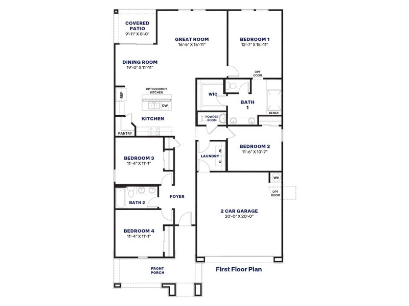 2D floor plan layout for the Cali by D.R. Horton in The Ridge at Stone Butte, Phoenix, AZ (Image 5).