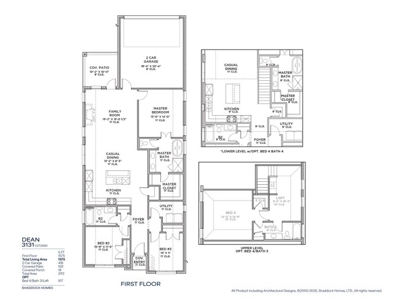 2D floor plan layout for the Dean - 3131 by Shaddock Homes in Cottages of Celina, Celina, TX (Image 3). 2D floor plan layout for the Dean - 3131 by Shaddock Homes in Cottages of Celina, Celina, TX (Image 3).