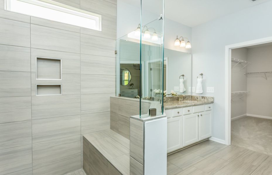 Owner's Bath with Dual Bowl Vanity and Walk-In Shower