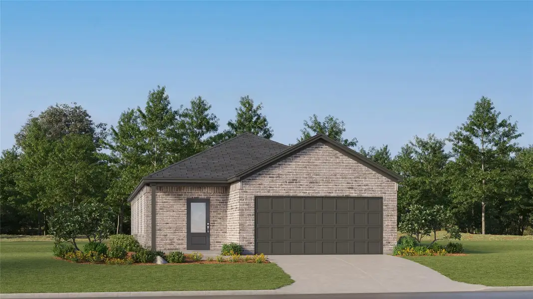 Front exterior of a new home in Winfield Park, Hutto, TX, highlighting curb appeal (Image 2). Front exterior of a new home in Winfield Park, Hutto, TX, highlighting curb appeal (Image 2).