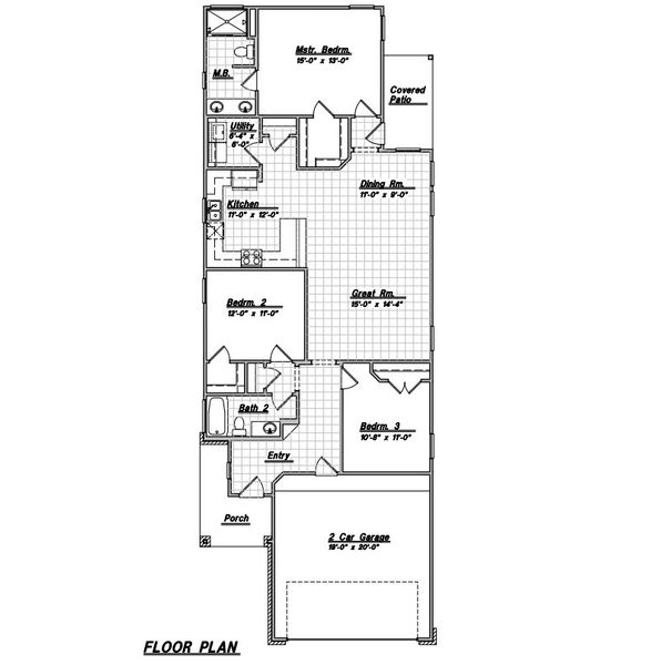 2D floor plan layout for the Plan 1505 by Cyrene Homes in La Segarra, Brookshire, TX (Image 3).