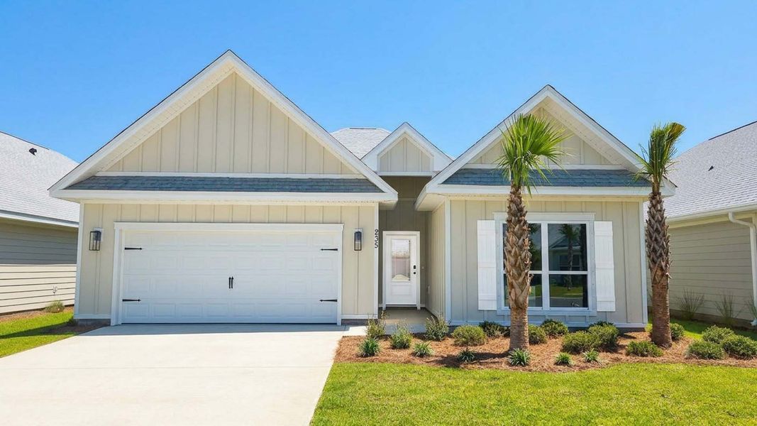 Front exterior of a new home in Caballeros Estates At Hombre, Panama City Beach, FL, highlighting curb appeal (Image 1). Front exterior of a new home in Caballeros Estates At Hombre, Panama City Beach, FL, highlighting curb appeal (Image 1).