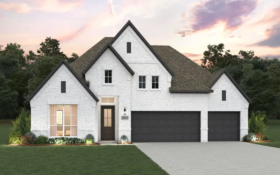 Front exterior of a new home in Trinity Falls, McKinney, TX, highlighting curb appeal (Image 5).