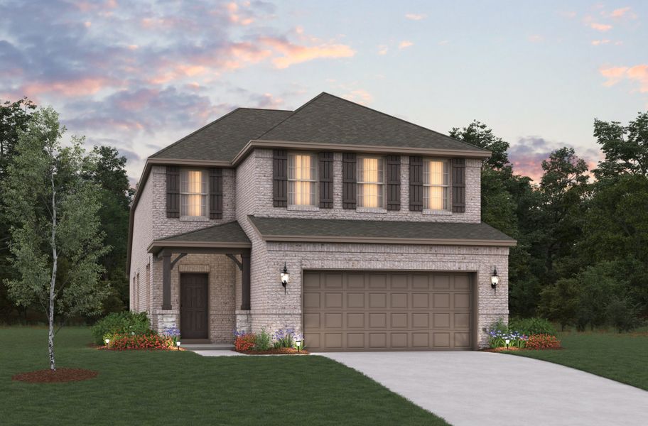 Representative exterior photo of a completed home built from the Cactus by Beazer Homes in Saratoga: Fields 40', Aubrey, TX (Image 1). Representative exterior photo of a completed home built from the Cactus by Beazer Homes in Saratoga: Fields 40', Aubrey, TX (Image 1).