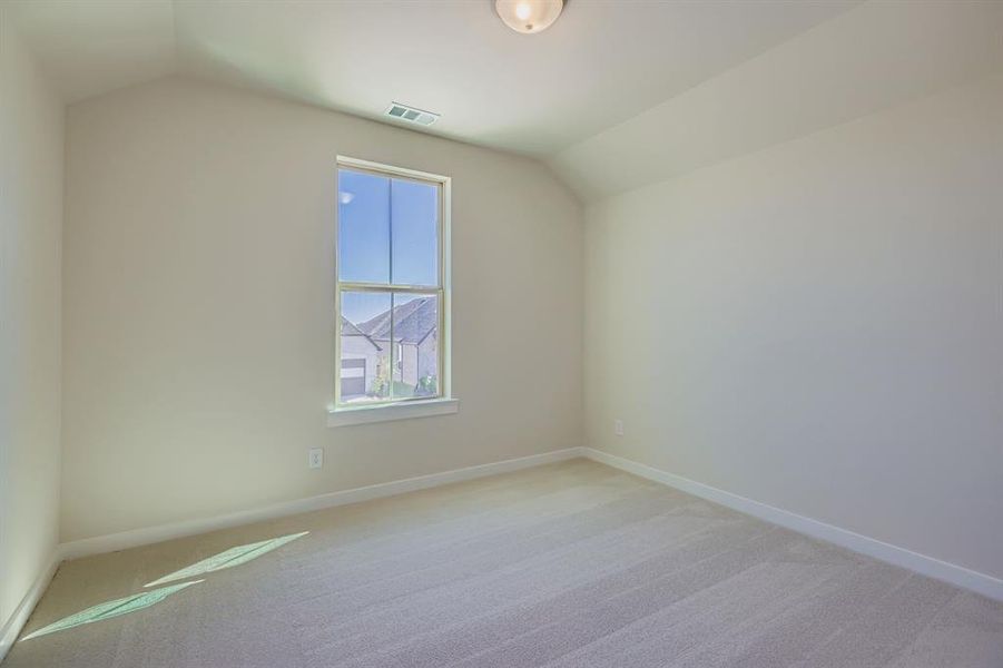 Additional living space featuring light carpet and lofted ceiling
