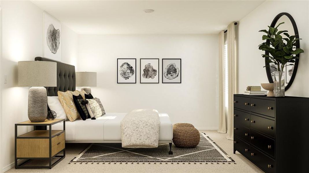 Carpeted bedroom with baseboards Carpeted bedroom with baseboards