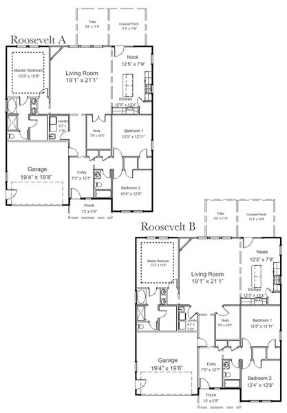 2D floor plan layout for the Roosevelt by Enchanted Homes in Guadalupe Heights, Seguin, TX (Image 5).