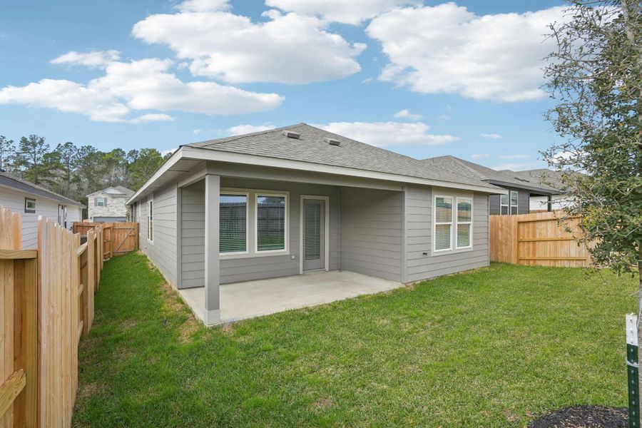 Exterior details and patio area of a home in Pine Lake Cove - Traditional Series, Montgomery (Image 24).