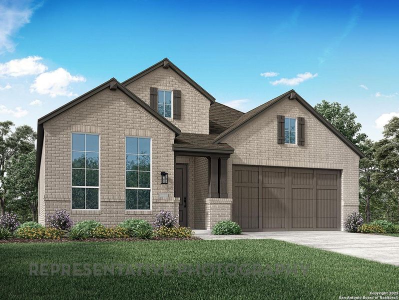 Front exterior of a new home in Mayfair: 50ft. lots, New Braunfels, TX, highlighting curb appeal (Image 1). Front exterior of a new home in Mayfair: 50ft. lots, New Braunfels, TX, highlighting curb appeal (Image 1).