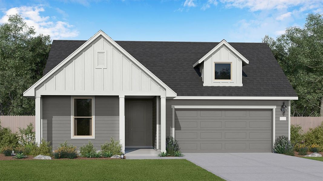 Representative exterior photo of a completed home built from the Hoyt by New Home Co. in The Residences Collection at Oakberry Trails, Waller, TX (Image 2). Representative exterior photo of a completed home built from the Hoyt by New Home Co. in The Residences Collection at Oakberry Trails, Waller, TX (Image 2).