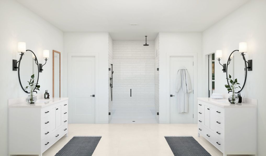 Primary bath with glass shower enclosure