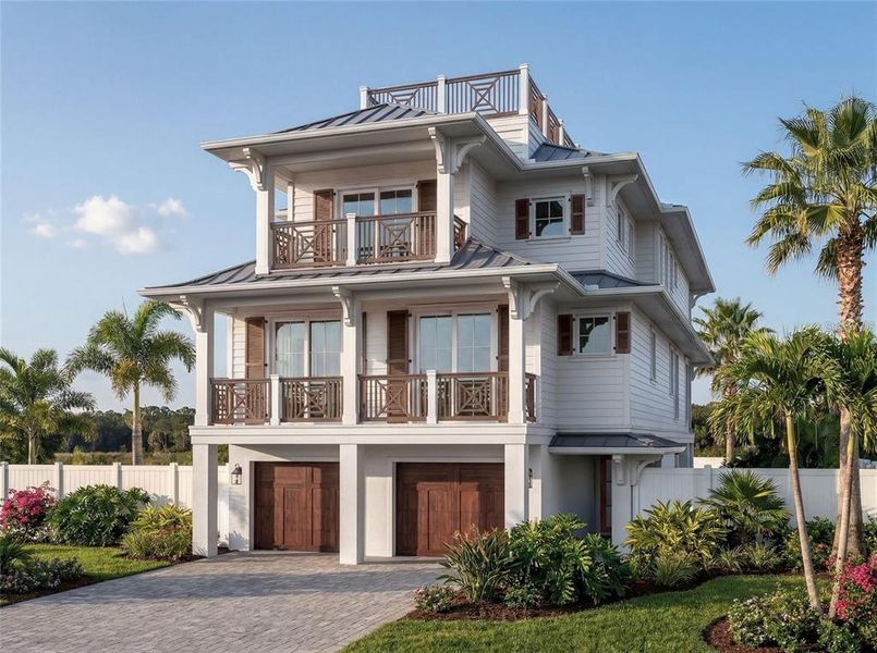 Front exterior of a new home in , Sarasota, FL, highlighting curb appeal (Image 1). Front exterior of a new home in , Sarasota, FL, highlighting curb appeal (Image 1).