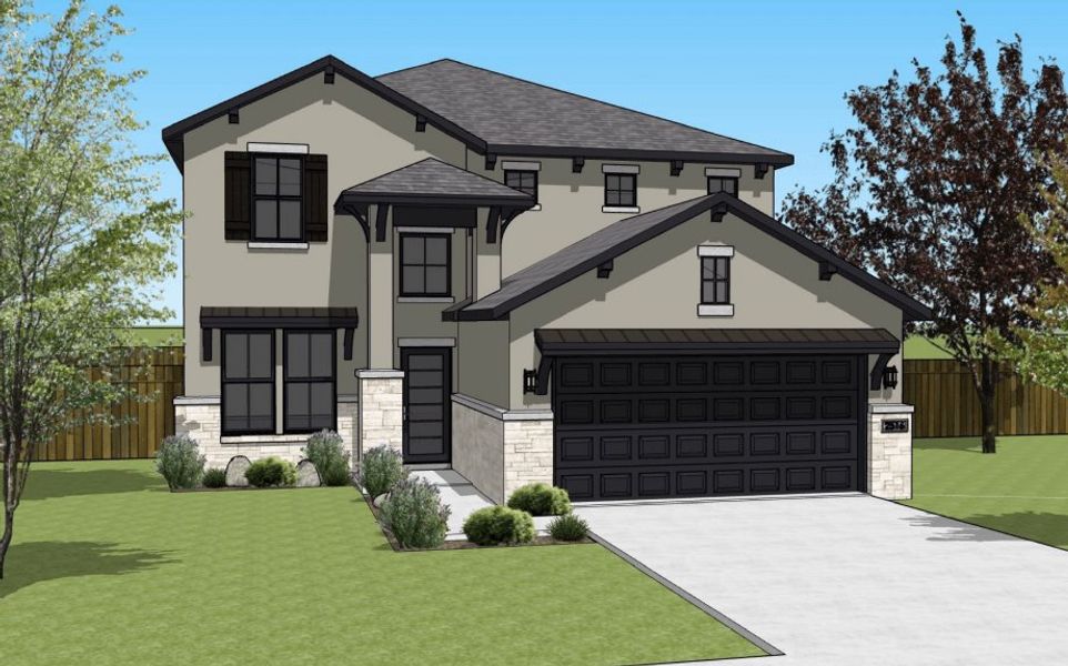 Front exterior of a new home in Morningstar, Georgetown, TX, highlighting curb appeal (Image 3).