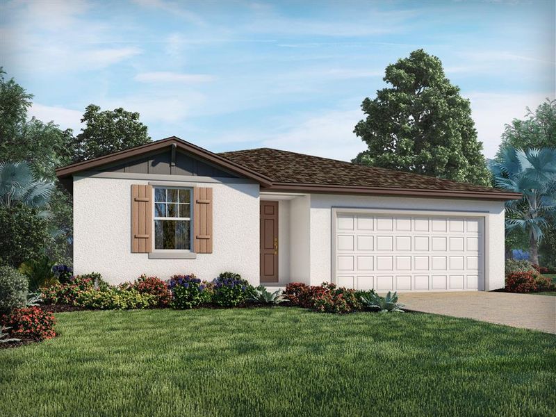 Front exterior of a new home in Hamilton Bluff - Signature Series, Lake Hamilton, FL, highlighting curb appeal (Image 1). Front exterior of a new home in Hamilton Bluff - Signature Series, Lake Hamilton, FL, highlighting curb appeal (Image 1).