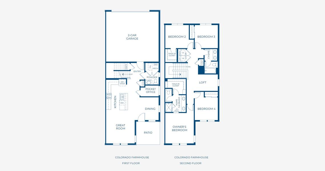2D floor plan layout for the 2403 by Risewell Homes in Harvest Crossing, Aurora, CO (Image 3).