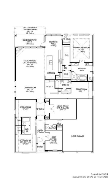 2D floor plan layout of this home in Windborne 100', Schertz, TX (Image 2).