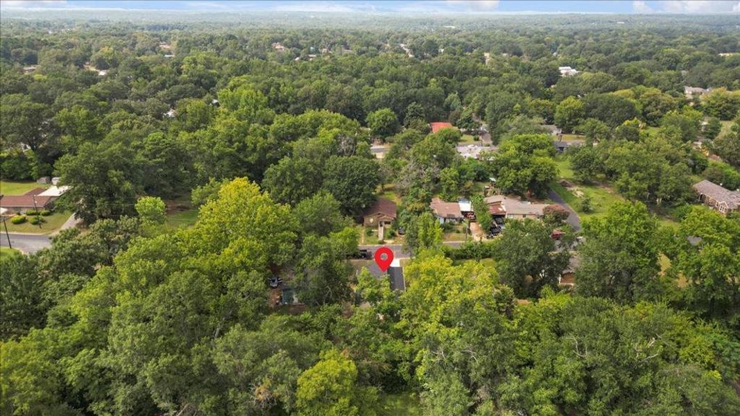 Aerial overview of property's location with a forest