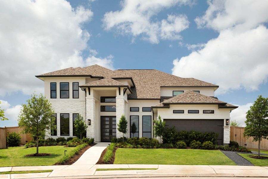 Front exterior of a new home in , Fulshear, TX, highlighting curb appeal (Image 2).
