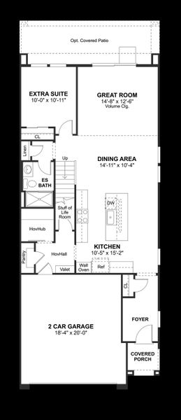 2D floor plan layout for the Sea Bright II - End Unit by K. Hovnanian® Homes in Serenity at Sonoran Foothills, Phoenix, AZ (Image 3).