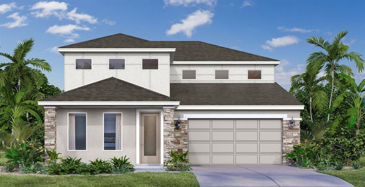 Front exterior of a new home in Lakeside at Satilla, St. Cloud, FL, highlighting curb appeal (Image 1). Front exterior of a new home in Lakeside at Satilla, St. Cloud, FL, highlighting curb appeal (Image 1).