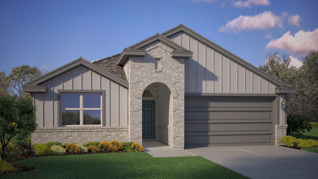 Front exterior of a new home in Homestead at Parks Bell Ranch, Odessa, TX, highlighting curb appeal (Image 2).
