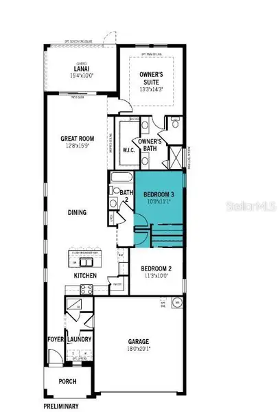 2D floor plan layout of this home in Crosswind Ranch, Parrish, FL (Image 2).