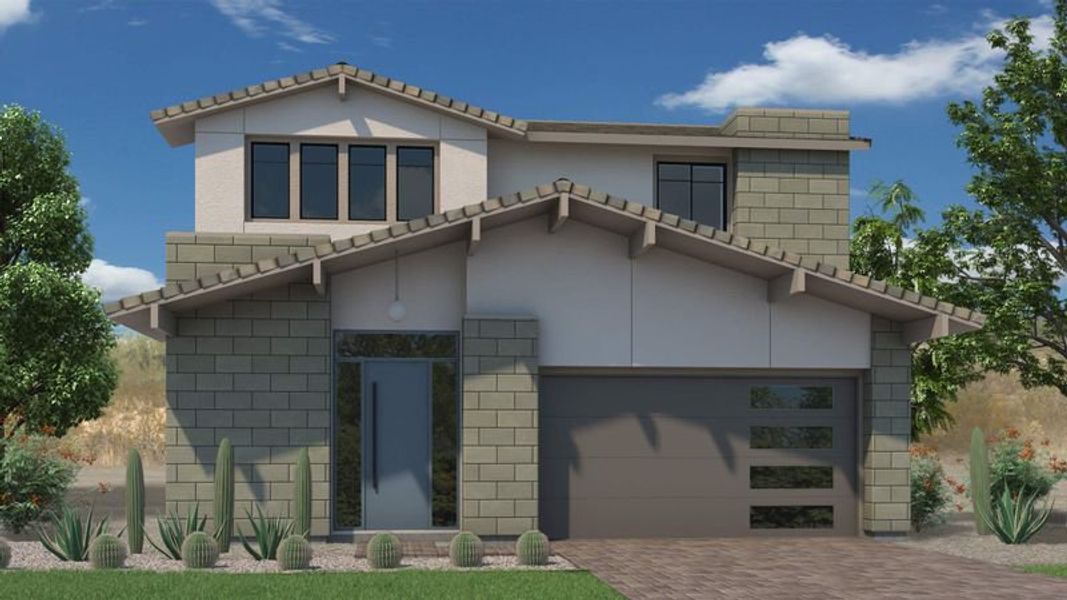 Representative exterior photo of a completed home built from the Residence 2 by Porchlight Homes in Ocotillo Lane, Phoenix, AZ (Image 1).