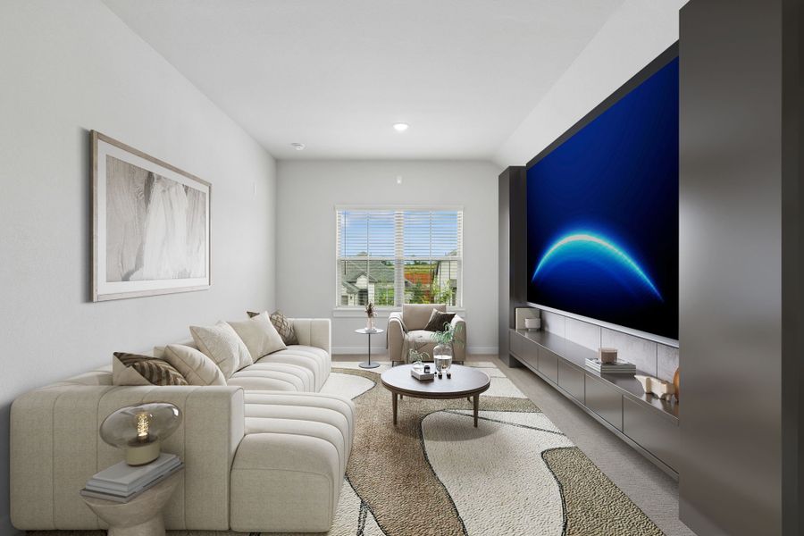 Media Room in the Winters home plan by Trophy Signature Homes – REPRESENTATIVE PHOTO