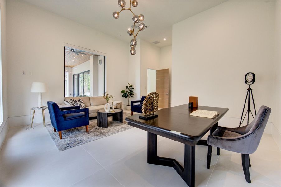 Home office with abundant natural light.