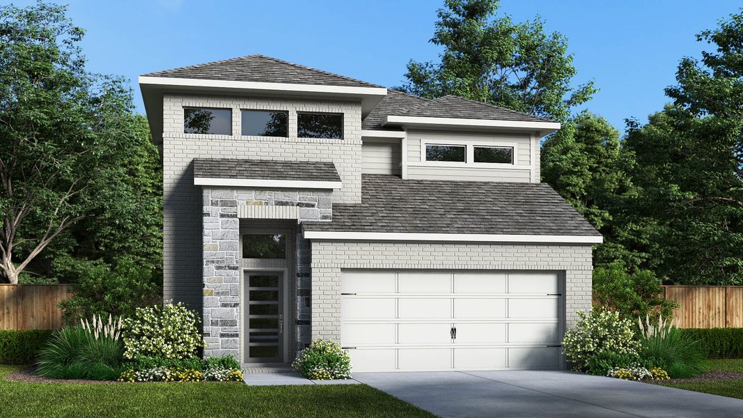 Representative exterior photo of a completed home built from the 1918W by Perry Homes in Santa Rita Ranch Tierra Rosa, Liberty Hill, TX (Image 7).