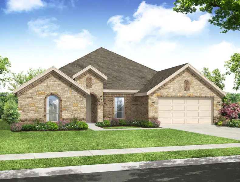 Representative exterior photo of a completed home built from the Hampton by Impression Homes in Still Water Lake Estates, Godley, TX (Image 9). Representative exterior photo of a completed home built from the Hampton by Impression Homes in Still Water Lake Estates, Godley, TX (Image 9).