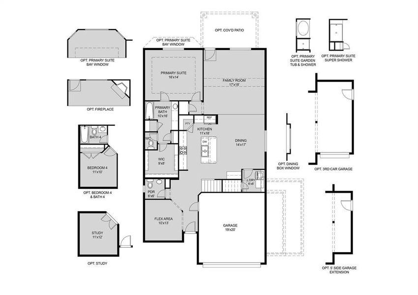 2D floor plan layout of this home in Retreat at Fossil Creek, Fort Worth, TX (Image 4).