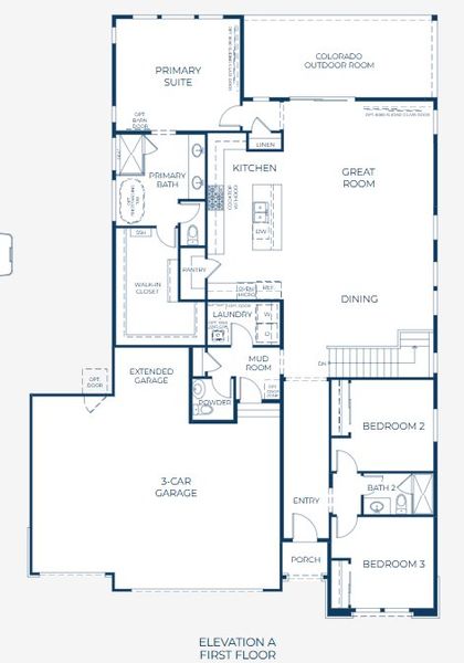 2D floor plan layout for the 1 by Trumark Homes in Kitchel Lake at Serratoga Falls, Timnath, CO (Image 3).