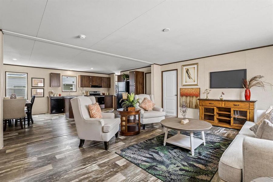 Living room featuring dark wood finished floors